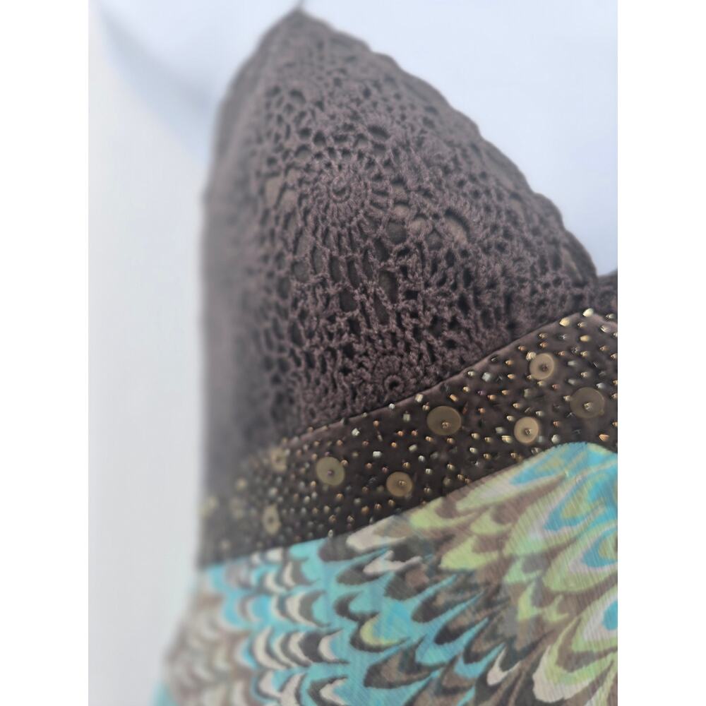 Laundry Shelli Segal Vintage Y2K Halter Maxi Dress Silk Beaded Crochet Boho 10 - Picture 9 of 14